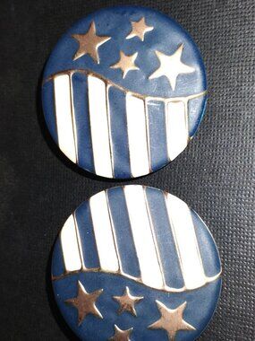 Stars and Stripes Fashion Earrings - Gold, White & Blue